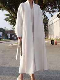 Women's Wool Blends EWQ Elegant Women Woollen Coat Korea Chic Long Sleeve Loose White Overgarment 2023 Autumn Winter Kaschmir Mantel U474 231013