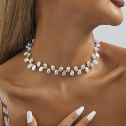 Choker Colourful Irregular Imitation Pearl Necklace Gothic Long Layered Boho