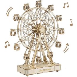 Blocks Ury 3D Wooden Puzzles Led Rotatable Ferris Wheel Music Octave Box Model 232Wood Pieces DIY Assembly Toy For Kid Adults Gift 231013