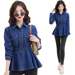 Women's Blouses Spring Autumn Women Fashion Short Cowboy Shirt 2023 Temperament Slim Fit Chic Single-Breasted Female Jeans Jacket