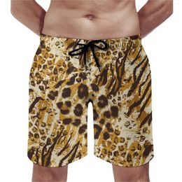 Men's Shorts Gold Leopard Print Gym Summer Animal Pattern Sports Beach Males Quick Dry Retro Design Large Size Trunks