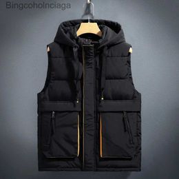 Men's Vests #3674Winter Vest Men Warm Thick Sleeveless Jacket Zipper Slim Pockets Warm Down Cotton Vest Coat Black Gray Beige Vest WaistcoatL231014