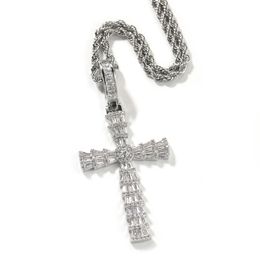 Iced Out Cross Pendant Necklace Gold Silver Plated Copper Zircon Cross Necklace for Men Women