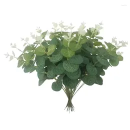 Decorative Flowers 10pcs Eucalyptus Leaves Bunch Branch Artificial Plastic Plants Green Stems Wedding Faux Fake Cake DIY Decor