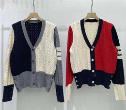 TB college style V-neck women's cardigan cut out and Colour blocked Fried Dough Twists long sleeve striped knitting top coat fashion