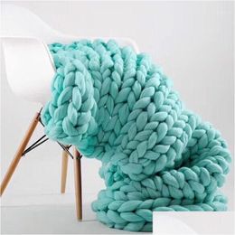 Blankets 100X180Cm Fashion Hand Chunky Wool Knitted Blanket Thick Yarn Merino Bky Knitting Throw Knit Blanket1 Drop Delivery Home Gard Dhosg