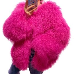 Women's Fur Faux YOLOAgain More Colours Plus Size Real Mongolia Sheep Jacket Women Winter Warm Curly Flurry Coat Ladies 231013