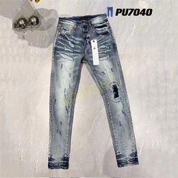 Designer maschi jeans jeans viola jeans pantalone in difficoltà motociclisti strappato jean slim adatta