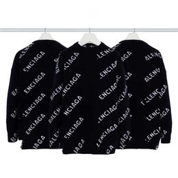 High version Paris SS23 trendy brand double layer thickened B family full screen printed jacquard letter knitted sweater for men and womenDKAO