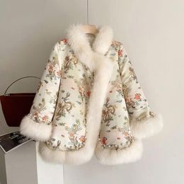 Women's Fur 2023 Winter Coat Jacket Embroidered Shawl Mid Length Cotton Clothing