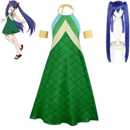 Cosplay Anime Fairy Tail Wendy L Cosplay Costume Blue Wig Earth Land Adult Child Green Dress Outfit Halloween Carnival Party Suit