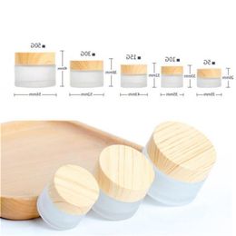 Frosted Glass Jar Skin Care Eye Cream Bottle Refillable Jars Cosmetic Container Pot with Plastic Wood Grain Lids 5g 10g 15g 20g 30g 50g Teko