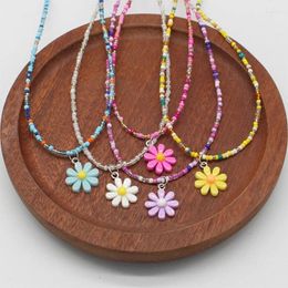 Pendant Necklaces Colourful Sunflower Beaded Necklace Bohemian Daisy Flower Handmade Seed Bead Clavicle