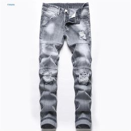 Men's Jeans Light Grey With Holes For Men268U