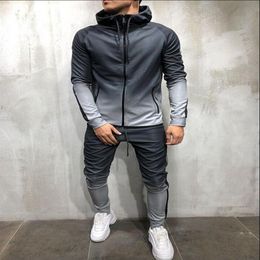 Men's Tracksuit Set Man Jogging Suit Casual Colorblock Stripe Sweat Suits Grey Gym Clothes Spring Autumn Male Sets Sportswear288j