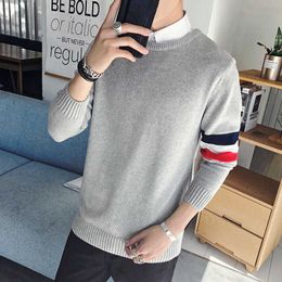 Inside with sweater male youth slim fit loose bottomed sweater pure cotton round neck men's bottomed sweater