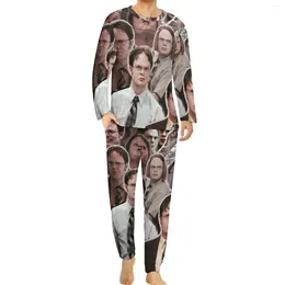 Men's Sleepwear Dwight Schrute The Office Pyjamas Classic TV Men Long-Sleeve Elegant Pyjama Sets 2 Piece Room Daily Graphic Gift Idea