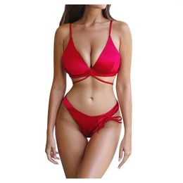 Women's Swimwear Women Sexy Mesh Beach Dress Chiffon One-Shoulder Lace Up Bandage Bikinis Push 2 Piece Set Bathing Suit Femme