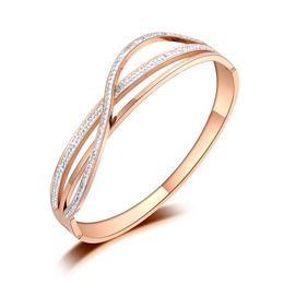 Original Design Mosaic Rhinestone Bracelet Jewelry Rose Gold Stainless Steel Wedding For Women B19090 Bangle262C