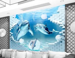 Wallpapers Ocean Dolphin 3d Stereoscopic Wallpaper Custom Mural Paintings Walls