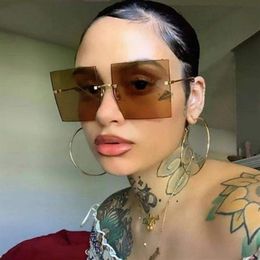 2020 oversize women square rimless sunglasses fashion men clear red blue big frame sun glasses uv400225Q