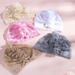 Caps & Hats A997 Europe Infant Baby Girls Lace Hat Pleaed Headwear Child Toddlers Kids Beanies Turban Hats Children Hair Accessories B Dh2Nn