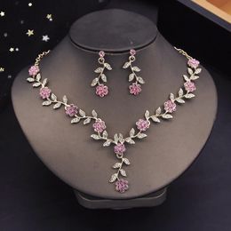Wedding Jewellery Sets Rhinestone Bride for Women Luxury Flower Choker Necklace Earrings Dress Bridal Fashion 231013