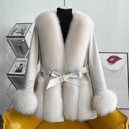 الفراء النسائي فو Zdfurswhole Leather Coat Female Winter Winter Down Screet Minuding Overcoat 231013