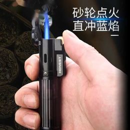 Lighters Baicheng Windproof Lighter Inflatable Body Creative Personality Straight To The Blue Flame Grinding Wheel Cigar