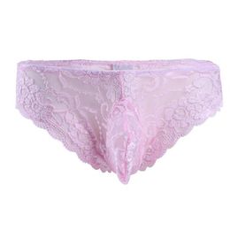 Mens Sissy Lingerie Panties Underwear Lace Floral Bulge Pouch Low Rise See Through Bikini Briefs Gay Erotic Underpants Nightwear331t