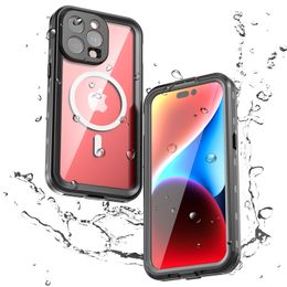 Luxury Waterproof Magnetic Clear Vogue Phone Case for iPhone 15 Plus 14 13 Pro Max Lanyard Outdoor Sports Full Protective Soft Bumper Rugged Armour Transparent Shell