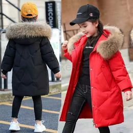 Down Coat 2022 Winter Girls Jacket Mid-Length Solid Colour Thicken Keep Warm Large Fur Collar Hooded Down Cotton Windbreaker Parker J231013