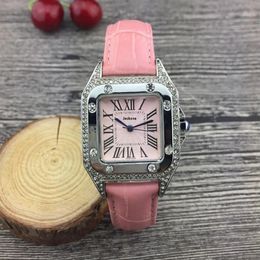Fashion Luxury Women black leather Watch nice designer square diamonds Lady Watch High Quality Quartz Clock191l