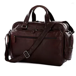 Briefcases Fashion Oil Waxed Leather Briefcase Men Business Tote Handbag Laptop Bag Large Office Shoulder