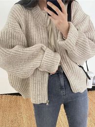 Womens Sweaters Autumn Winter Sweaters Women Harajuku Cropped Knitted Cardigan Female Loose Long Sleeve Zipper Coat Ladies Casual Solid Knitwear 231013