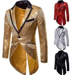 Men's Suits & Blazers Blazer Suit Coat Tail Sequin Casual Slim Fit Formal One Button Turndown Collar Jacket Clothing203W