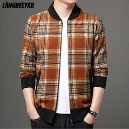 Men's Down Parkas Top Quality New Brand Fashion Woolen Thick Velvet Plaid Casual Baseball Collar Jacket Men Korean Windbreaker Coats Men ClothesL231014