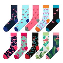 Women Socks Pink Green Cartoon Animals Flamingos Printed Harajuku Cute Funny Colourful Happy Female Casual Hip Hop Skate Hosiery275F