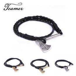 Charm Bracelets Teamer Vintage Silver Color Pendant Trinket Viking Slavic Amulet Sword Axe Symbol Shield Bracelet Jewelry316g