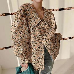 Women's Blouses SuperAen Korean Chic Autumn Design Lantern Sleeve Floral Casual Loose Long Sleeved Shirt For Wome