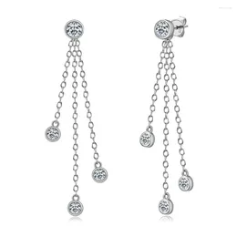 Dangle Earrings Real Moissanite Drop Chain Original 925 Sterling Silver Round Cut Tassel Earring For Women Fashion Jewellery