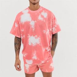 2 Pieces Sets Summer Tiedye Printing Tracksuit Men Casual Fashion Floral Print Shirts shorts Set Mens Beach Hawaiian Clothi277h