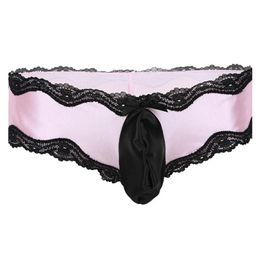 Women's Panties Sissy Lingerie For Men Crossdress Underwear Low-waisted Sexy Gay Bikini Lacework Underpants With Bulge Pouch 2800