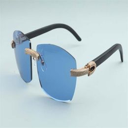 New large frame simple luxury sunglasses full diamond glasses T4189706-B3 luxury frameless natural black wooden temple sunglasses 261z