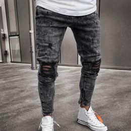 Mens Skinny Stretch Denim Pants Distressed Ripped Freyed Slim Fit Jeans Trousers Harajuku Sweatpant Hip Hop Trousers LS 1217300z