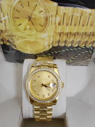 With original box High-Quality Luxury Fashion WATCHES Top Quality 18k Yellow Gold Diamond Dial & Bezel 18038 Watch Automatic Men's Watch Wristwatch