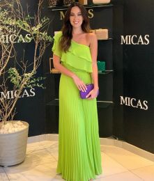 Elegant Long Evening Dresses Brazilian Green One Shoulder Chiffon A Line Pleated Floor Length Prom Dress for Women