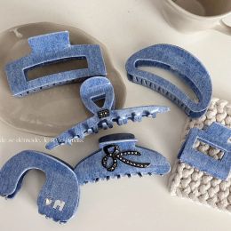 NEW Women Denim Blue Acetate Hair Claws Barrettes Hairpins Large Ponytail Hair Clips Girls Hair Accessories Hairgrip