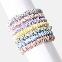 Other Fashion Accessories 3PCS 100% Real Silk Hair Skinnies Scrunchie Set 1CM Elastic Band Hair Ties Ponytail Holders Hairband Accessories for Women Girls 231013