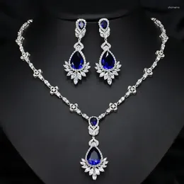 Necklace Earrings Set Luxury Cubic Zirconia Pendant Bridal Wedding Party Fashion Women Evening Accessories Gifts